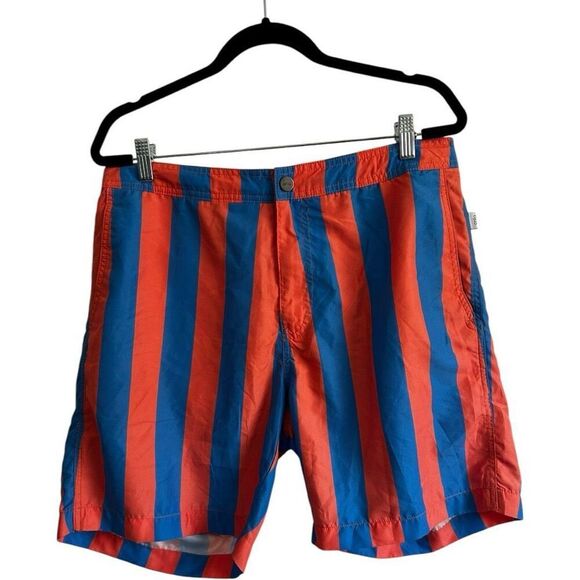 Onia The Calder Salmon Periwinkle Blue Striped Swim Trunks Size XL Revolve - Picture 1 of 9